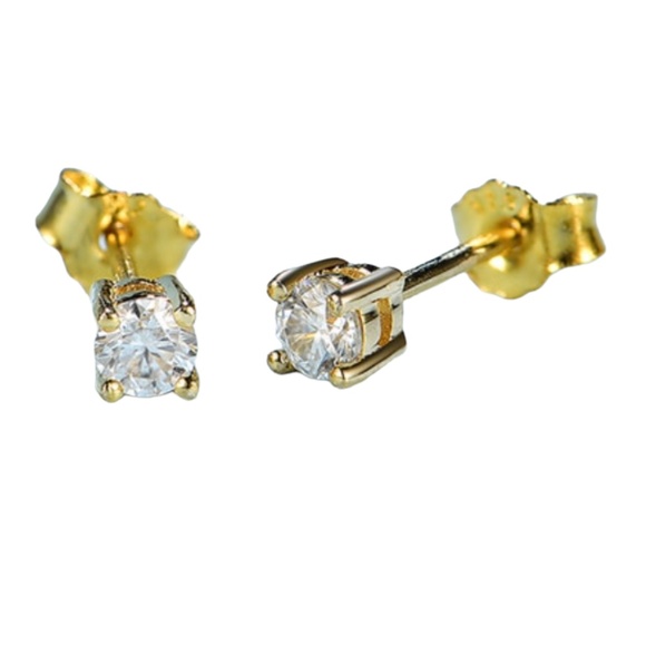 Szendrei Jewelry - New Tiny Moissanite Stud Earrings, Yellow Gold over Sterling Silver, D VVS